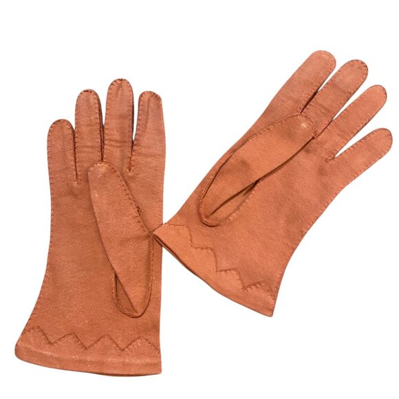 Vintage Elvette by Dawnelle Hand Sewn Occasion Gloves Sz 7-1/2 Rust #186Q - Picture 2 of 6